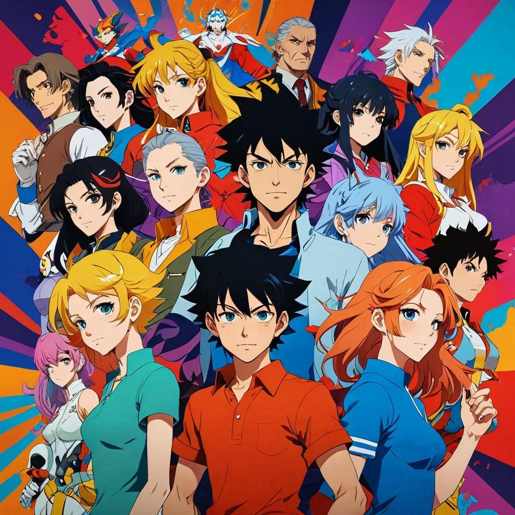 A captivating collage featuring iconic characters from popular mature animation series, set against a vibrant, abstract background filled with swirling colors. The characters should showcase diverse styles, from traditional anime to modern interpretations, while incorporating elements of fantasy and adventure. Include subtle hints of humor and romance to reflect the themes in hentai series. The overall composition should exude a playful yet mature atmosphere. vibrant colors. 3D. dynamic composition.